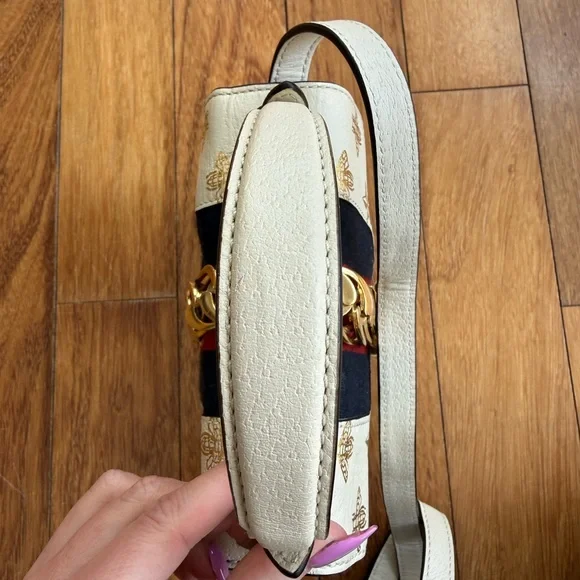 Gucci Sylvie Bee Star Leather Shoulder Bag White Web Stripe Small Project piece - Picture 9 of 16